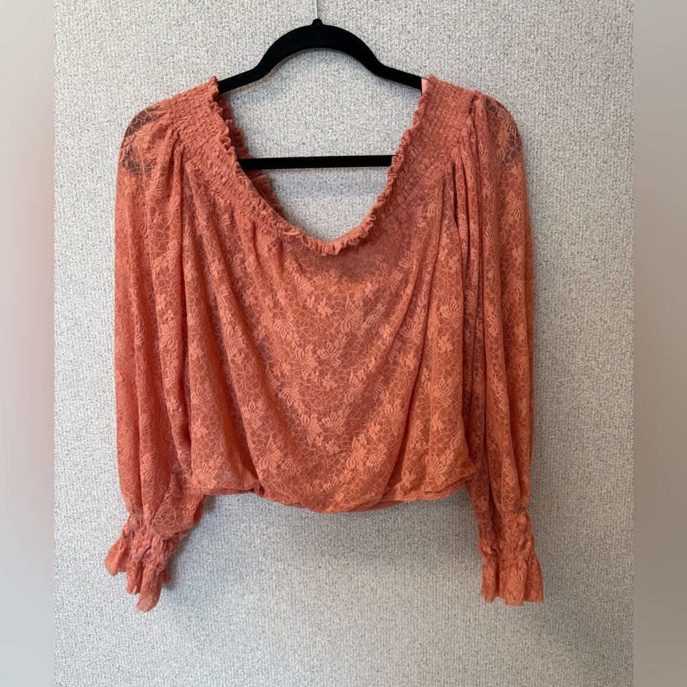 Free People Emily Lace size Medium off the shoulder cottagecore NWT savannah Red